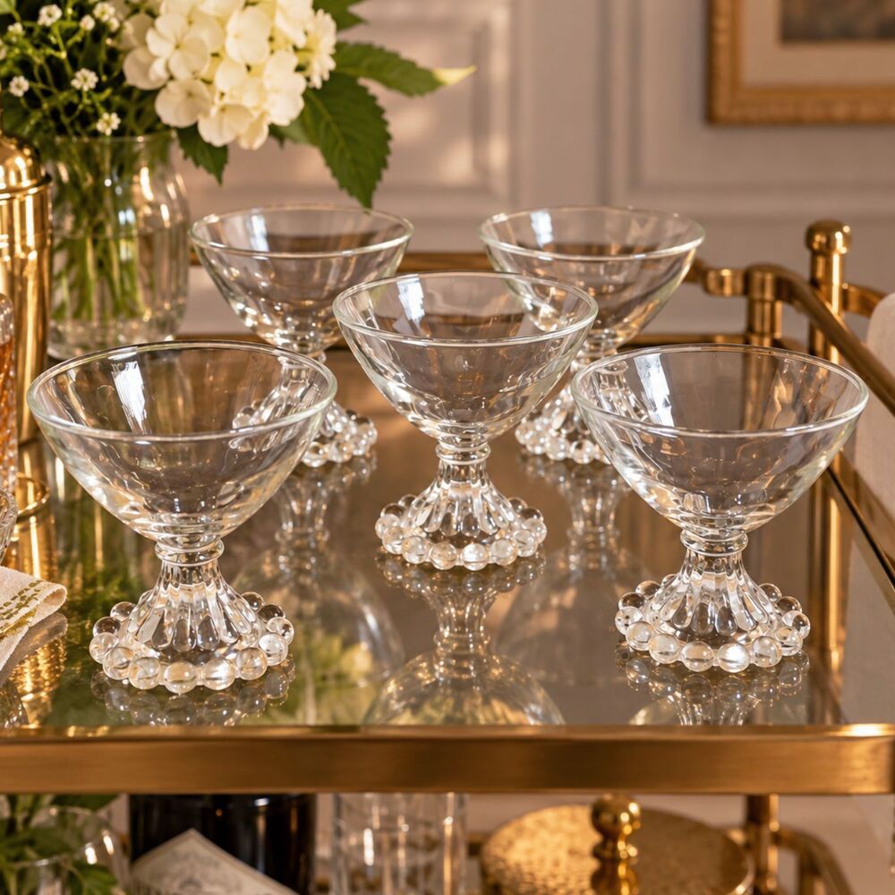 Vintage Anchor Hocking Boopie Bubble Foot Sherbet Glasses Clear Set of 5